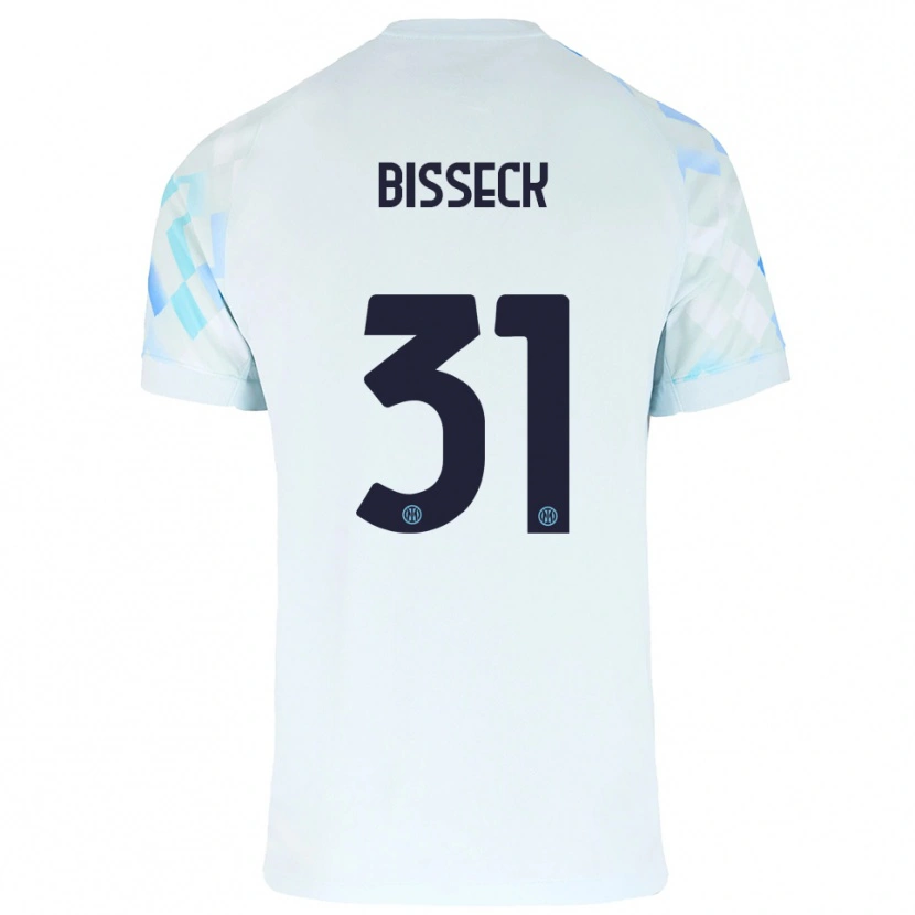 Danxen Kvinder Yann Bisseck #31 Hvid Blå Udebane Spillertrøjer 2025/26 Trøje T-Shirt