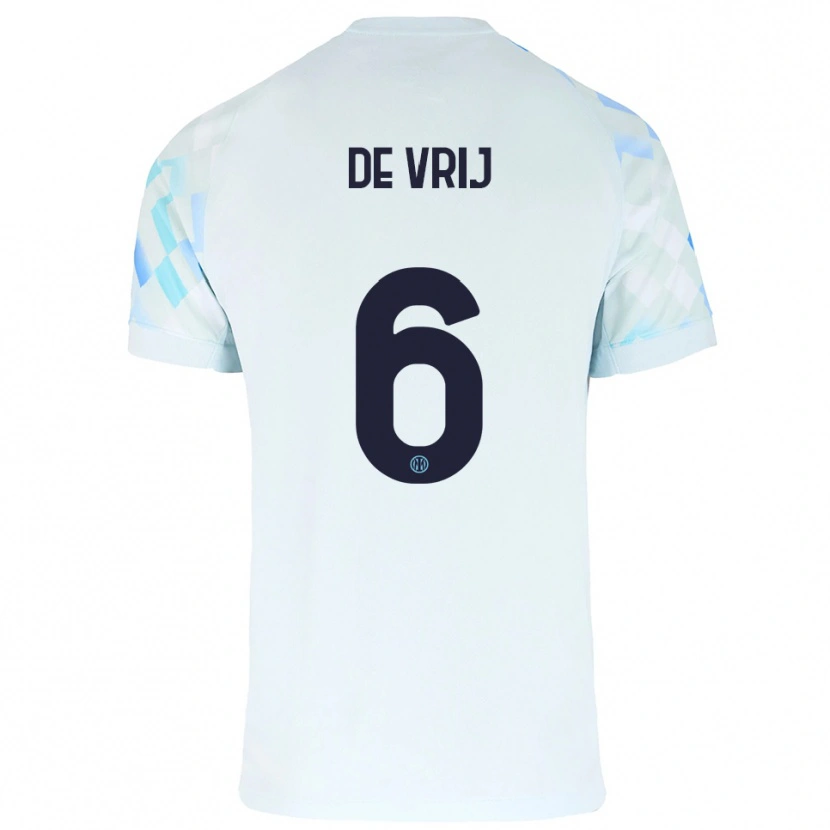 Danxen Kvinder Stefan De Vrij #6 Hvid Blå Udebane Spillertrøjer 2025/26 Trøje T-Shirt