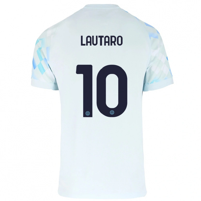 Danxen Kvinder Lautaro Martínez #10 Hvid Blå Udebane Spillertrøjer 2025/26 Trøje T-Shirt