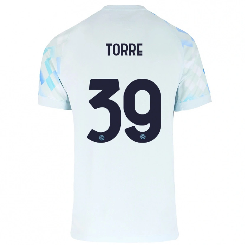 Danxen Kvinder Pietro La Torre #39 Hvid Blå Udebane Spillertrøjer 2025/26 Trøje T-Shirt