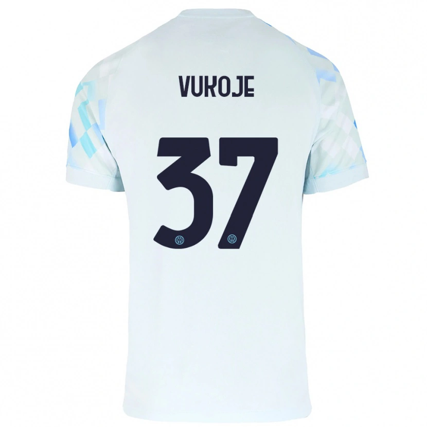 Danxen Kvinder Andrija Vukoje #37 Hvid Blå Udebane Spillertrøjer 2025/26 Trøje T-Shirt