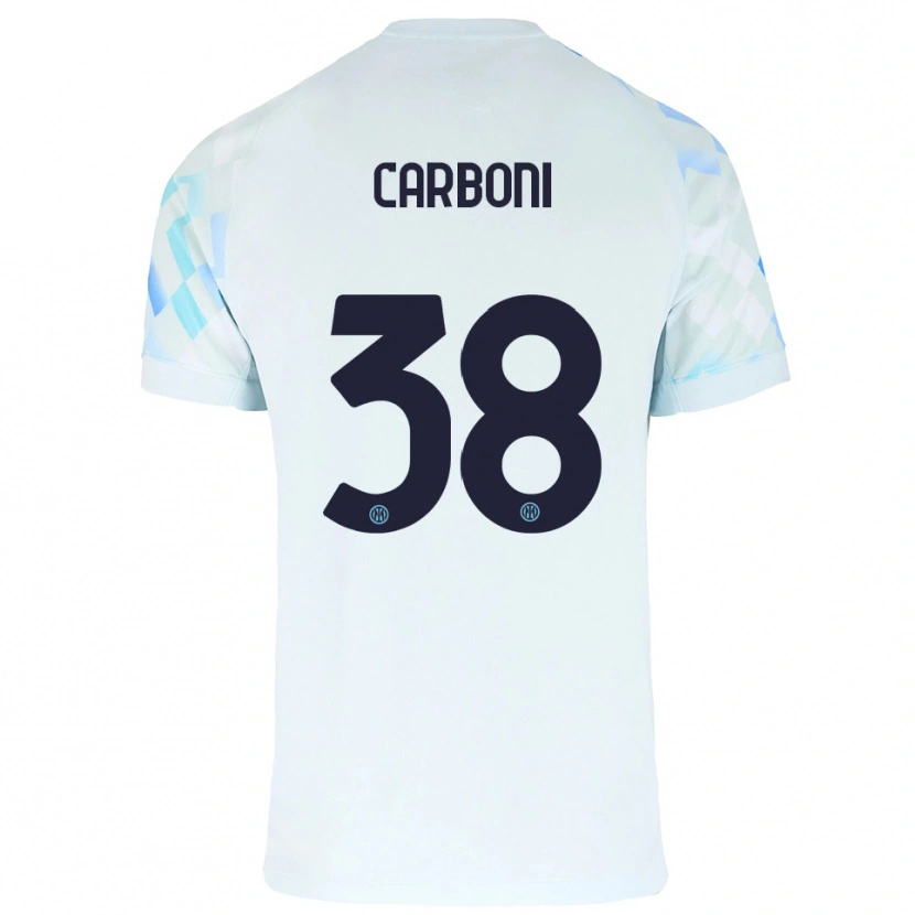 Danxen Kvinder Valentin Carboni #38 Hvid Blå Udebane Spillertrøjer 2025/26 Trøje T-Shirt