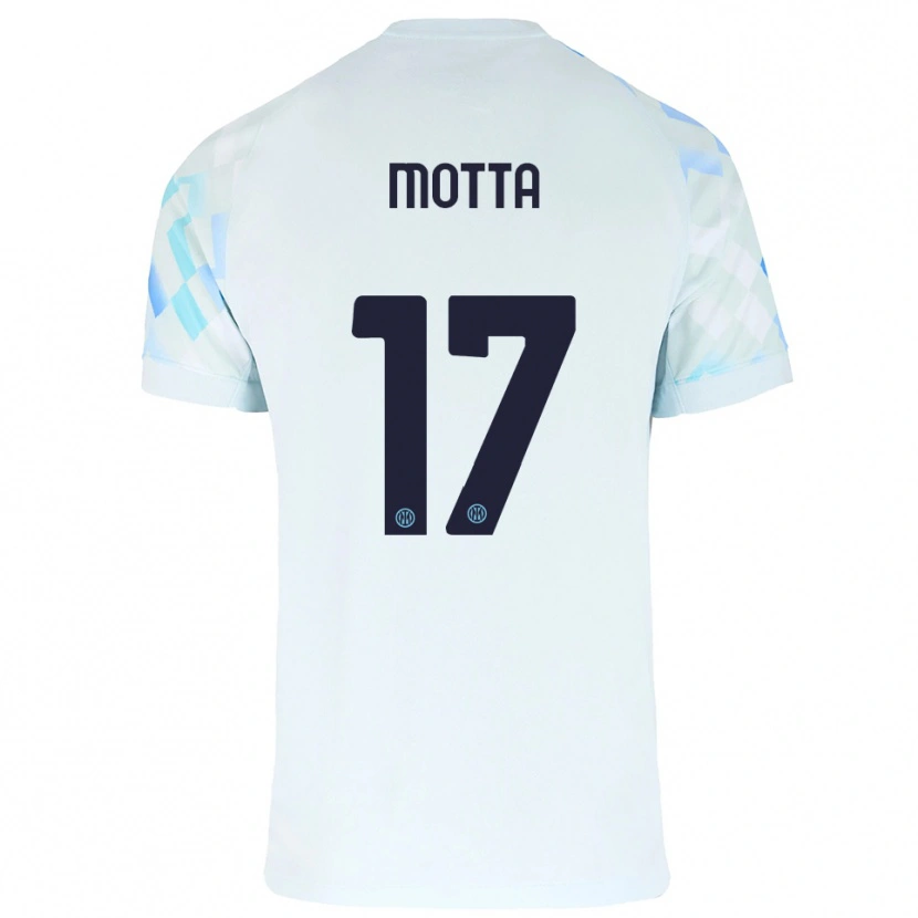 Danxen Kvinder Matteo Motta #17 Hvid Blå Udebane Spillertrøjer 2025/26 Trøje T-Shirt