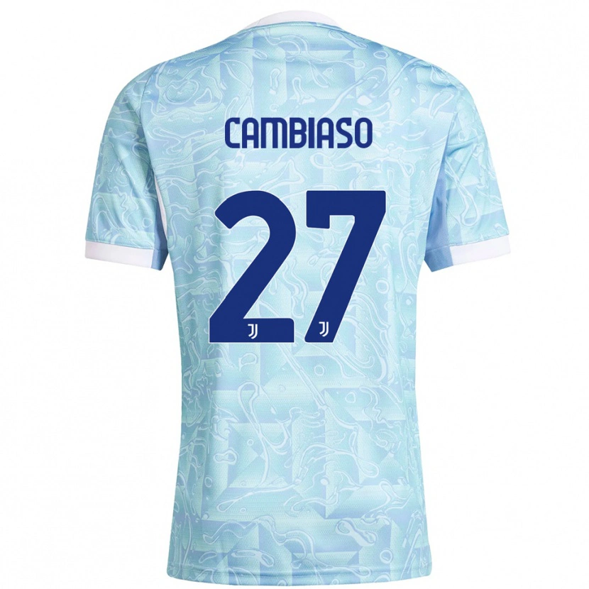 Danxen Kvinder Andrea Cambiaso #27 Lyseblå Gul Udebane Spillertrøjer 2025/26 Trøje T-Shirt