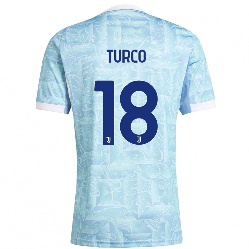 Danxen Kvinder Nicolo Turco #18 Lyseblå Gul Udebane Spillertrøjer 2025/26 Trøje T-Shirt
