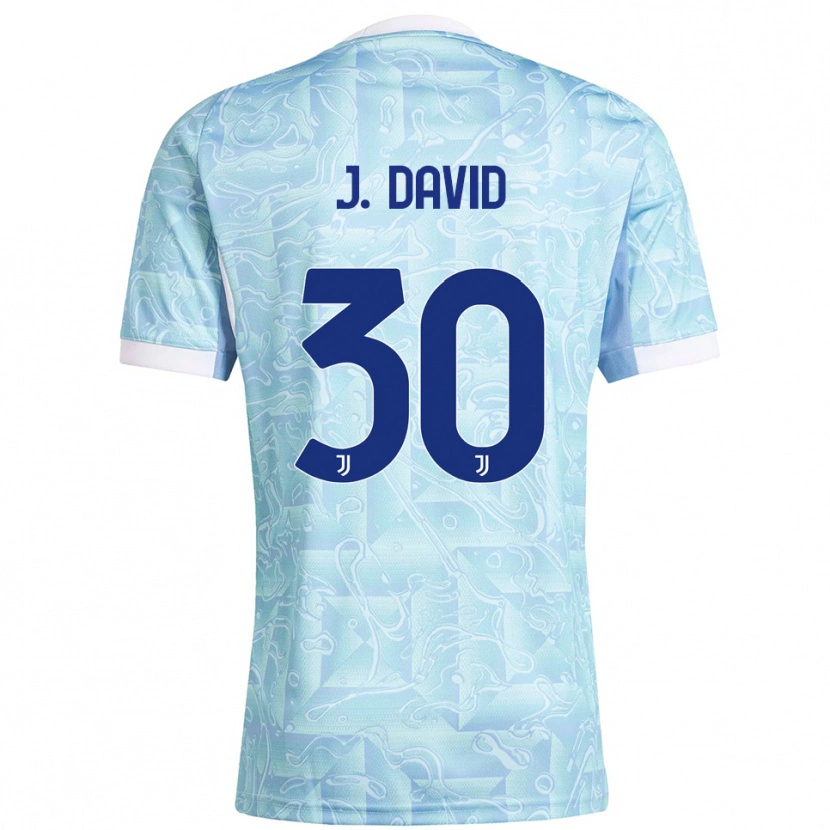 Danxen Kvinder Jonathan David #30 Lyseblå Gul Udebane Spillertrøjer 2025/26 Trøje T-Shirt