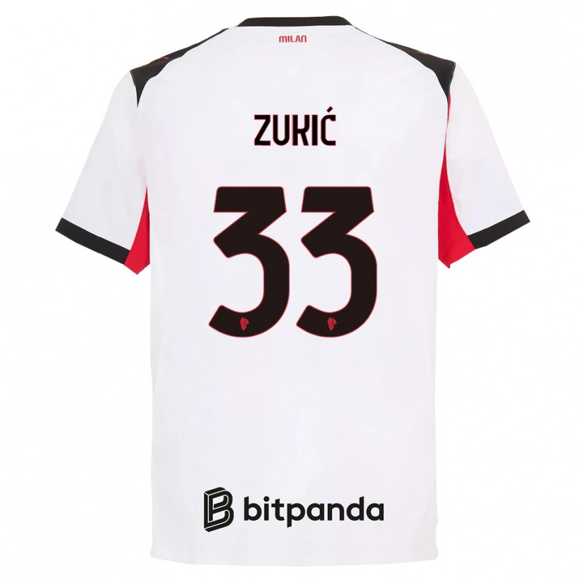 Danxen Kvinder Damir Zukić #33 Hvid Sort Udebane Spillertrøjer 2025/26 Trøje T-Shirt