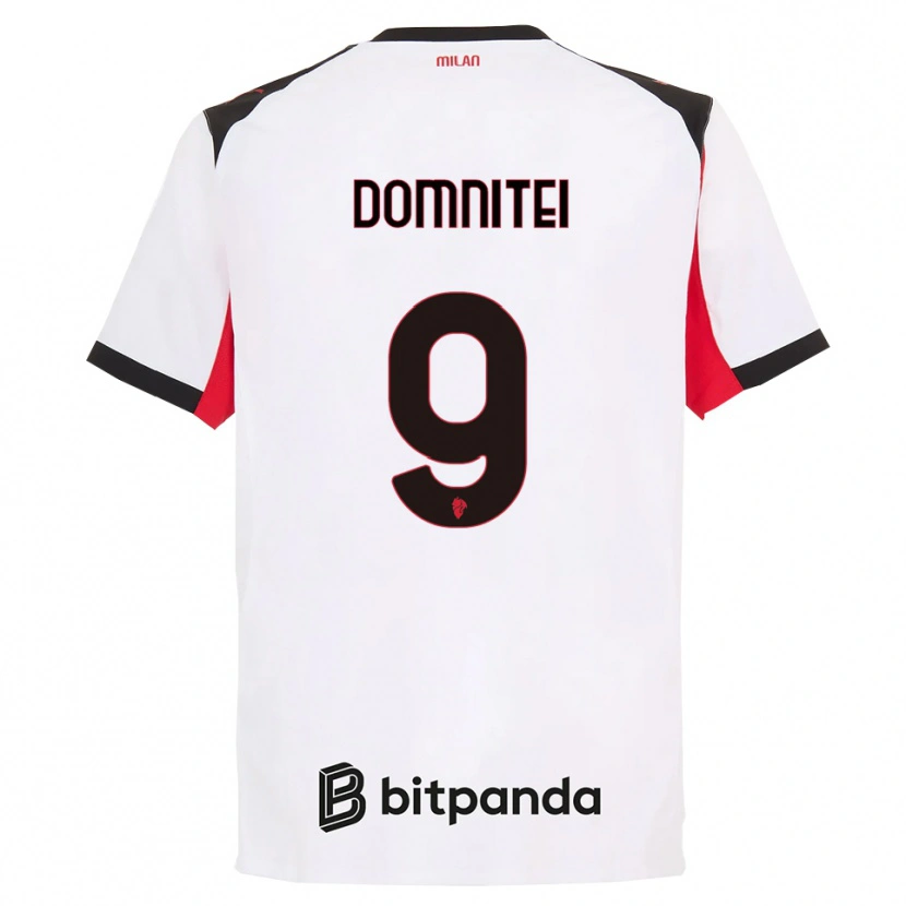 Danxen Kvinder Francesco Domniței #9 Hvid Sort Udebane Spillertrøjer 2025/26 Trøje T-Shirt