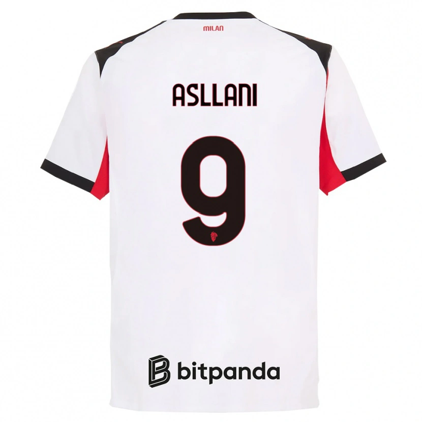 Danxen Kvinder Kosovare Asllani #9 Hvid Sort Udebane Spillertrøjer 2025/26 Trøje T-Shirt