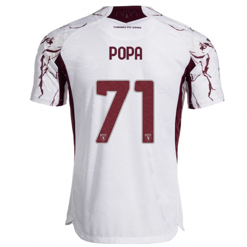 Danxen Kvinder Mihai Popa #71 Hvid Burgunder Udebane Spillertrøjer 2025/26 Trøje T-Shirt
