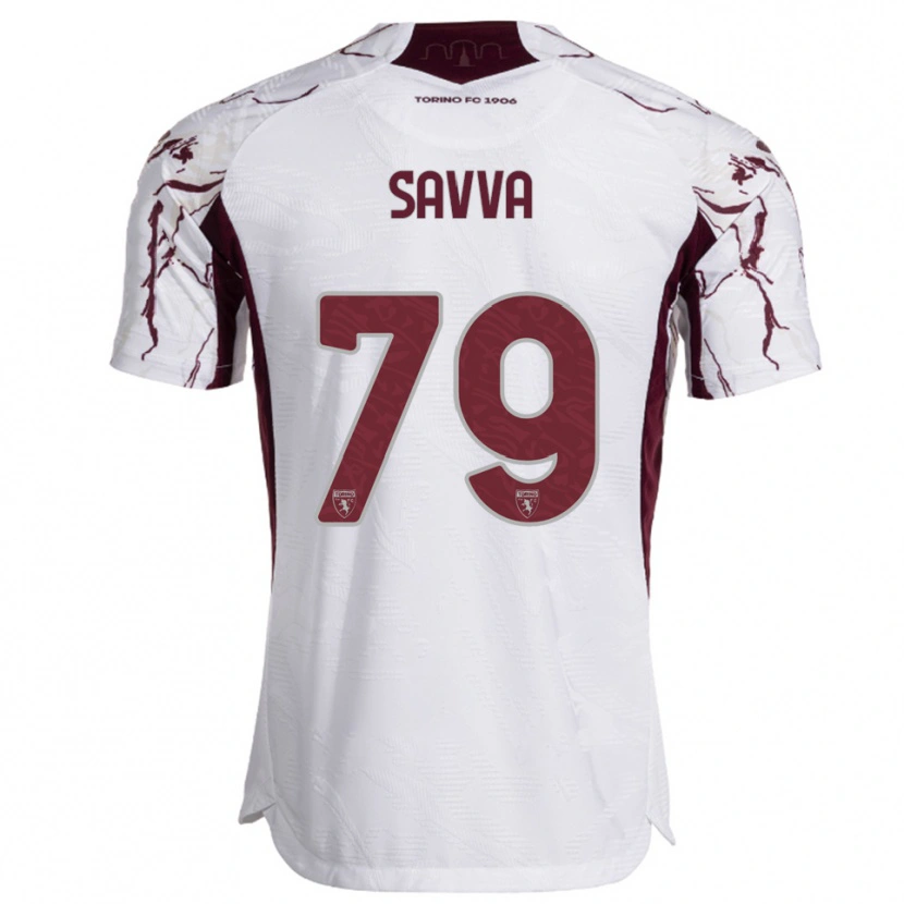 Danxen Kvinder Zanos Savva #79 Hvid Burgunder Udebane Spillertrøjer 2025/26 Trøje T-Shirt