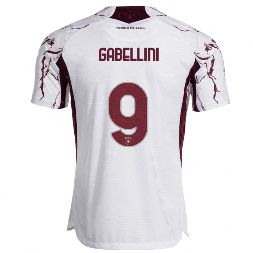 Danxen Kvinder Tommaso Gabellini #9 Hvid Burgunder Udebane Spillertrøjer 2025/26 Trøje T-Shirt