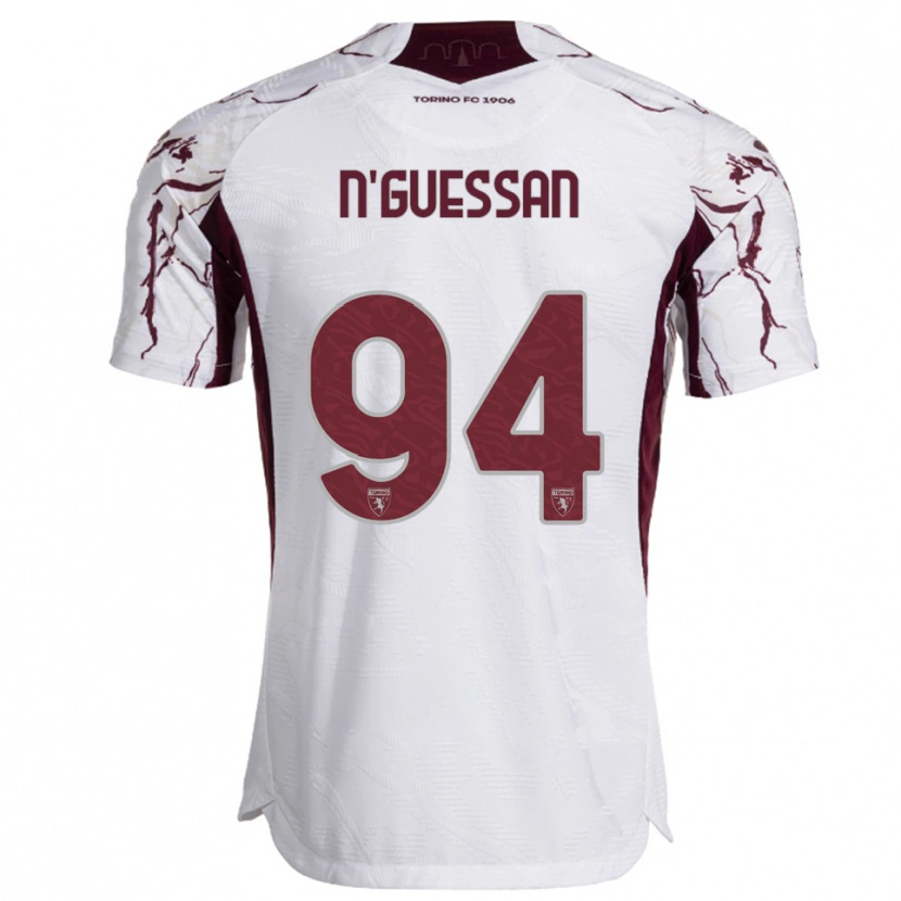 Danxen Kvinder Ange Caumenan N'guessan #94 Hvid Burgunder Udebane Spillertrøjer 2025/26 Trøje T-Shirt