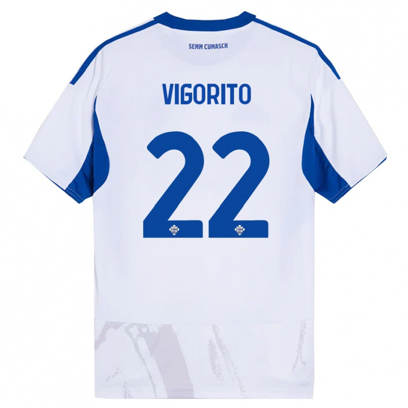 Danxen Kvinder Mauro Vigorito #22 Hvid Blå Udebane Spillertrøjer 2025/26 Trøje T-Shirt