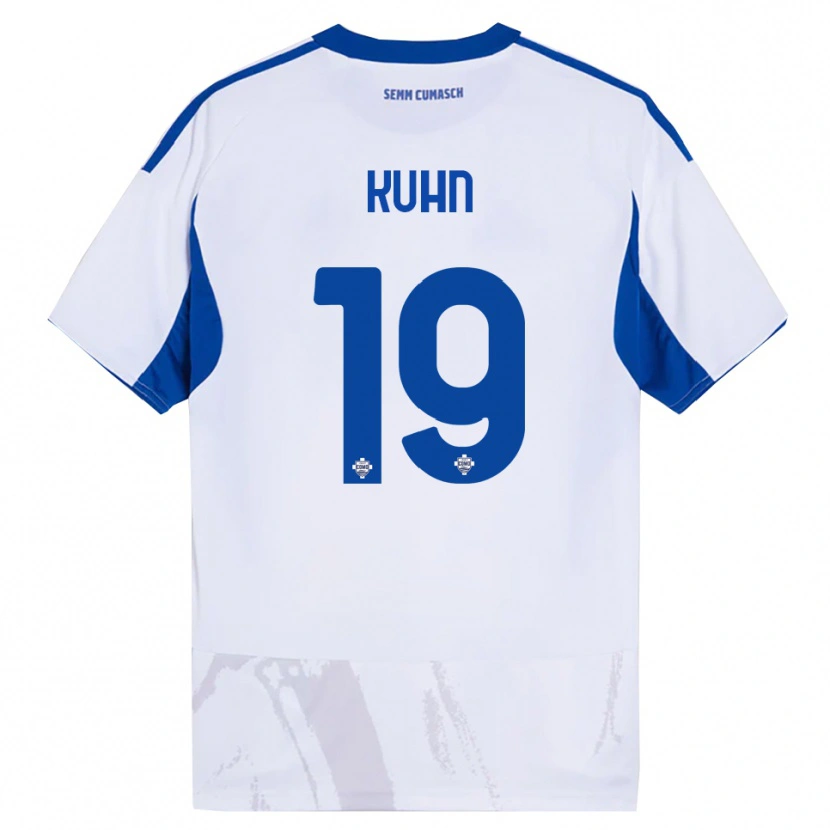 Danxen Kvinder Nicolas Kühn #19 Hvid Blå Udebane Spillertrøjer 2025/26 Trøje T-Shirt
