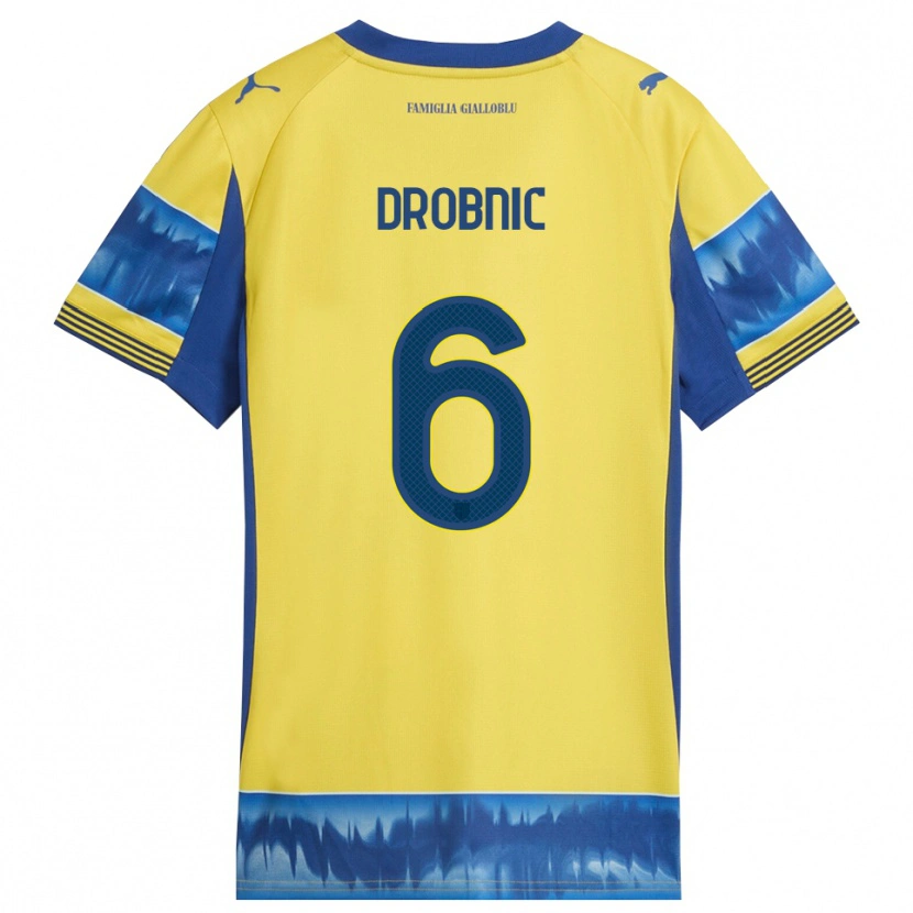 Danxen Kvinder Dominik Drobnic #6 Gul Blå Udebane Spillertrøjer 2025/26 Trøje T-Shirt