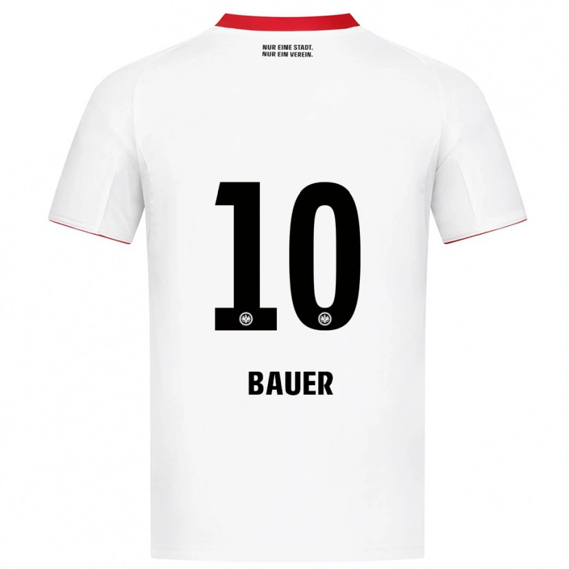 Danxen Kvinder Jonas Bauer #10 Hvid Rød Udebane Spillertrøjer 2025/26 Trøje T-Shirt