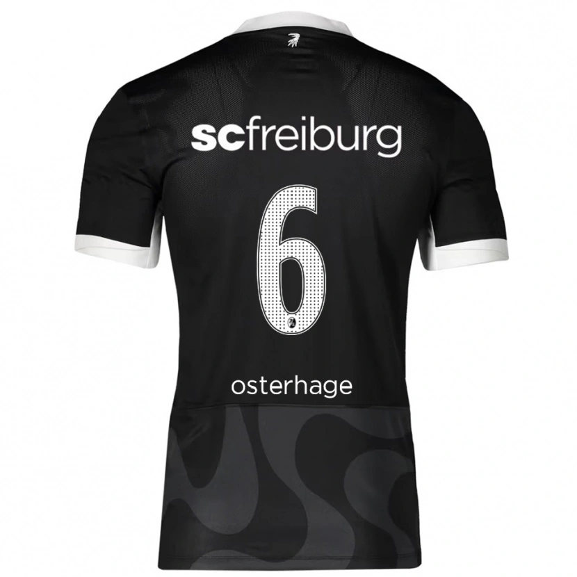 Danxen Kvinder Patrick Osterhage #6 Sort Hvid Udebane Spillertrøjer 2025/26 Trøje T-Shirt