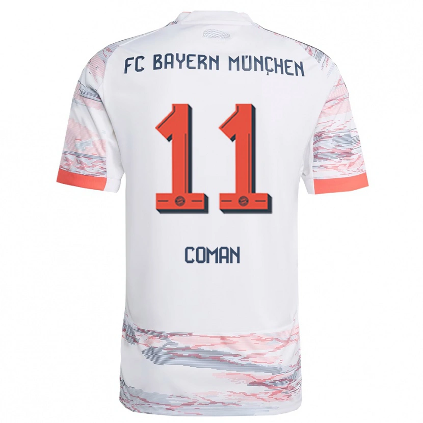 Danxen Kvinder Kingsley Coman #11 Hvid Grå Udebane Spillertrøjer 2025/26 Trøje T-Shirt