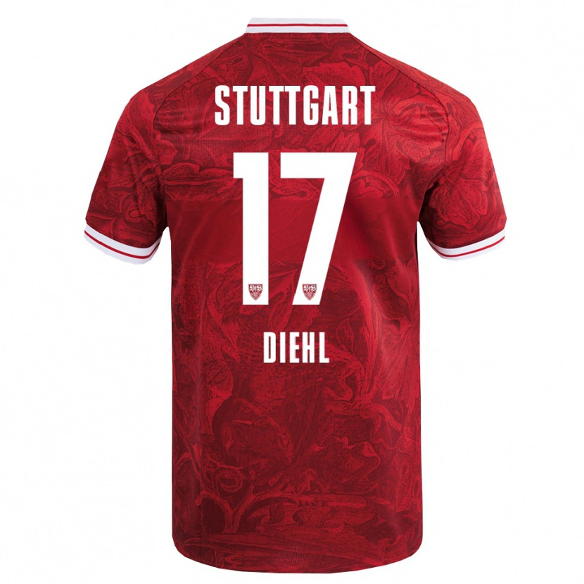 Danxen Kvinder Justin Diehl #17 Rød Sort Udebane Spillertrøjer 2025/26 Trøje T-Shirt