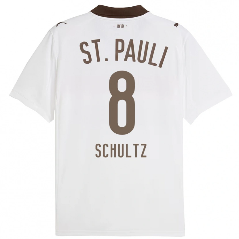 Danxen Kvinder Paul Schultz #8 Hvid Rød Udebane Spillertrøjer 2025/26 Trøje T-Shirt