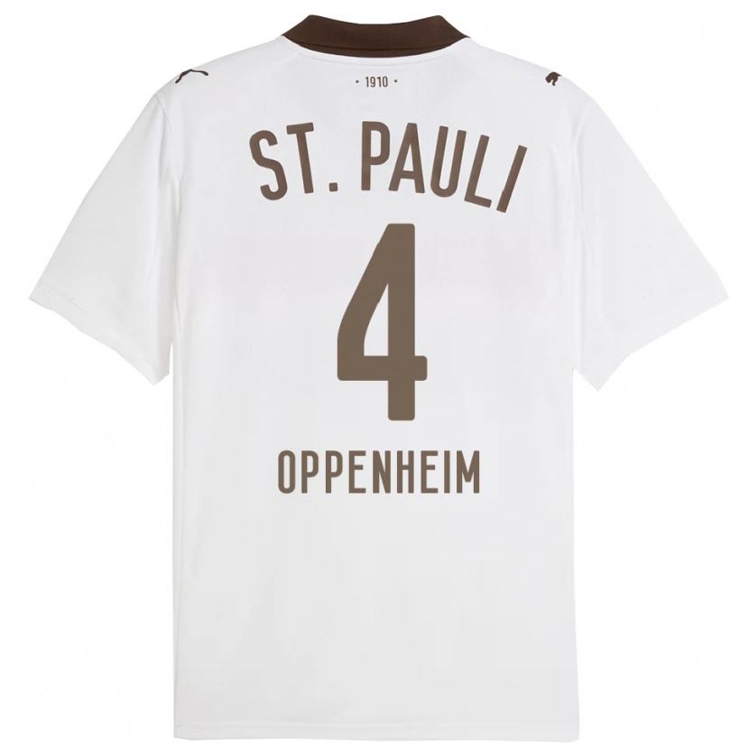 Danxen Kvinder Merle Oppenheim #4 Hvid Rød Udebane Spillertrøjer 2025/26 Trøje T-Shirt