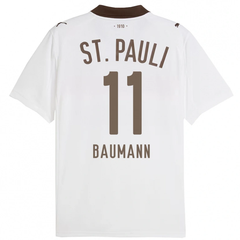 Danxen Kvinder Malte Baumann #11 Hvid Rød Udebane Spillertrøjer 2025/26 Trøje T-Shirt