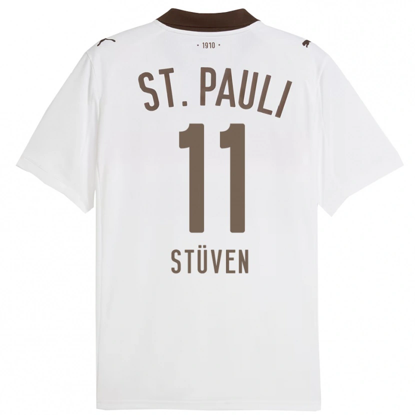 Danxen Kvinder Max Stüven #11 Hvid Rød Udebane Spillertrøjer 2025/26 Trøje T-Shirt