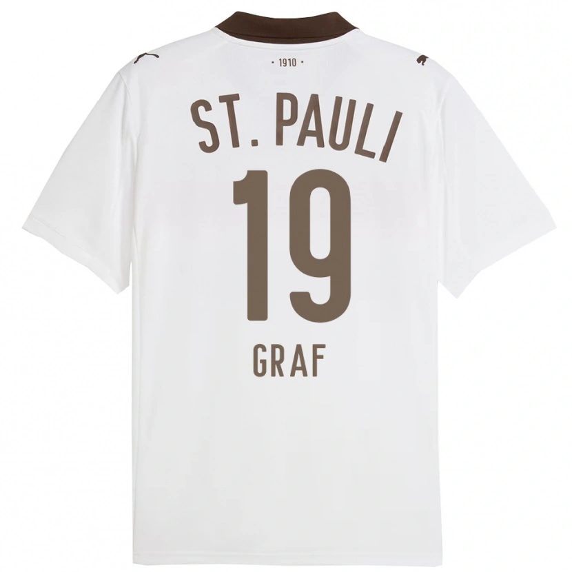 Danxen Kvinder Alexander Graf #19 Hvid Rød Udebane Spillertrøjer 2025/26 Trøje T-Shirt