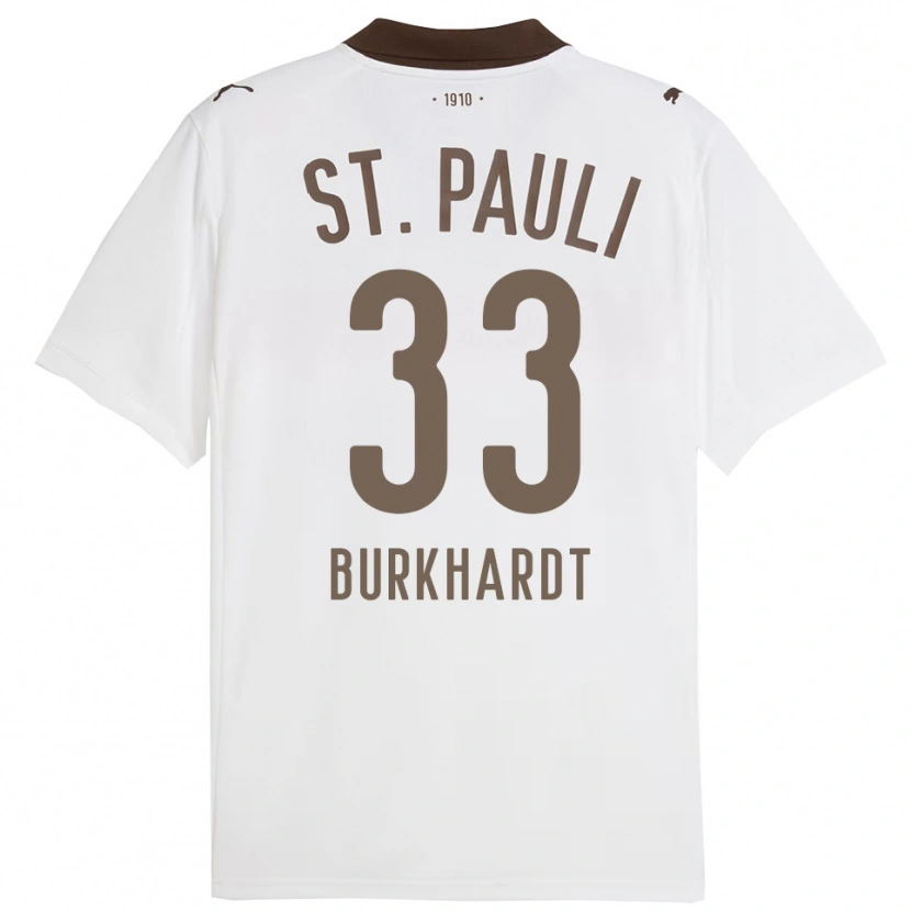 Danxen Kvinder Jannik Burkhardt #33 Hvid Rød Udebane Spillertrøjer 2025/26 Trøje T-Shirt