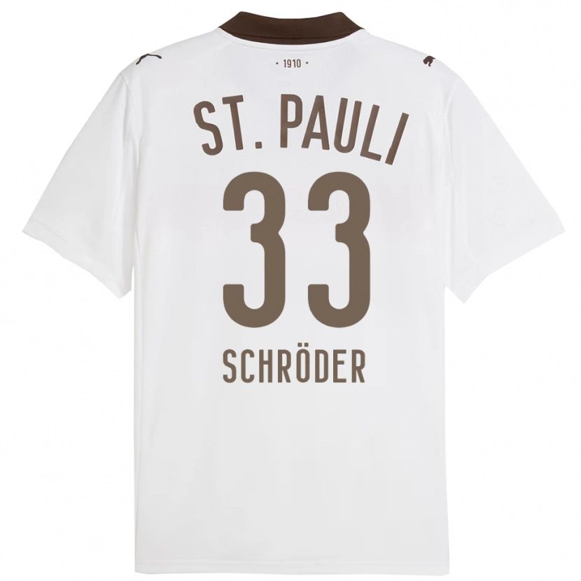 Danxen Kvinder Lennard Schröder #33 Hvid Rød Udebane Spillertrøjer 2025/26 Trøje T-Shirt