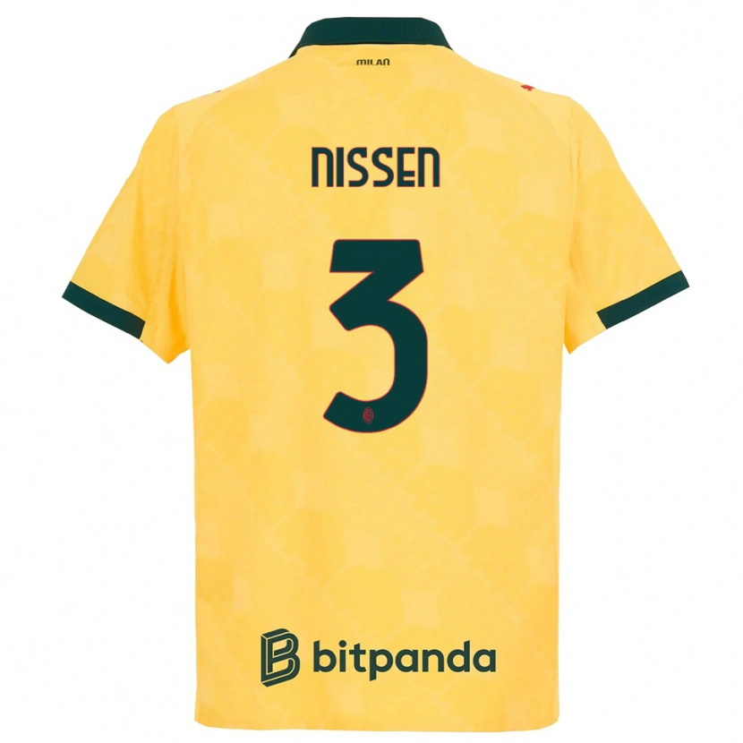 Danxen Kvinder Fredrik Nissen #3 Gul Sort Tredje Sæt Spillertrøjer 2025/26 Trøje T-Shirt