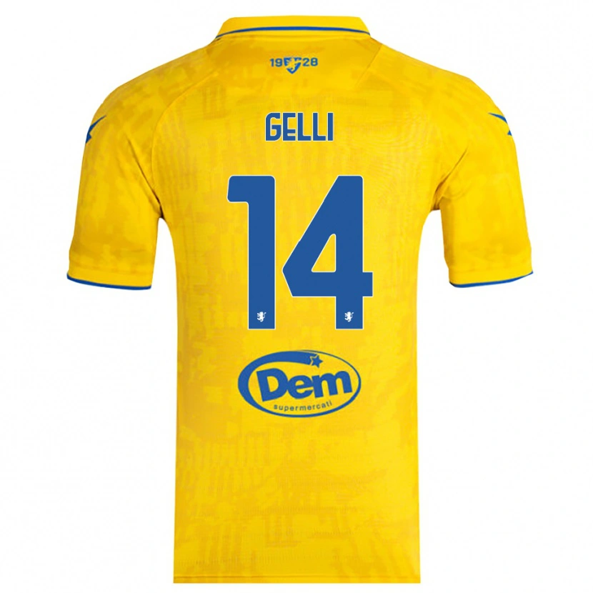 Danxen Børn Francesco Gelli #14 Gul Blå Hjemmebane Spillertrøjer 2025/26 Trøje T-Shirt