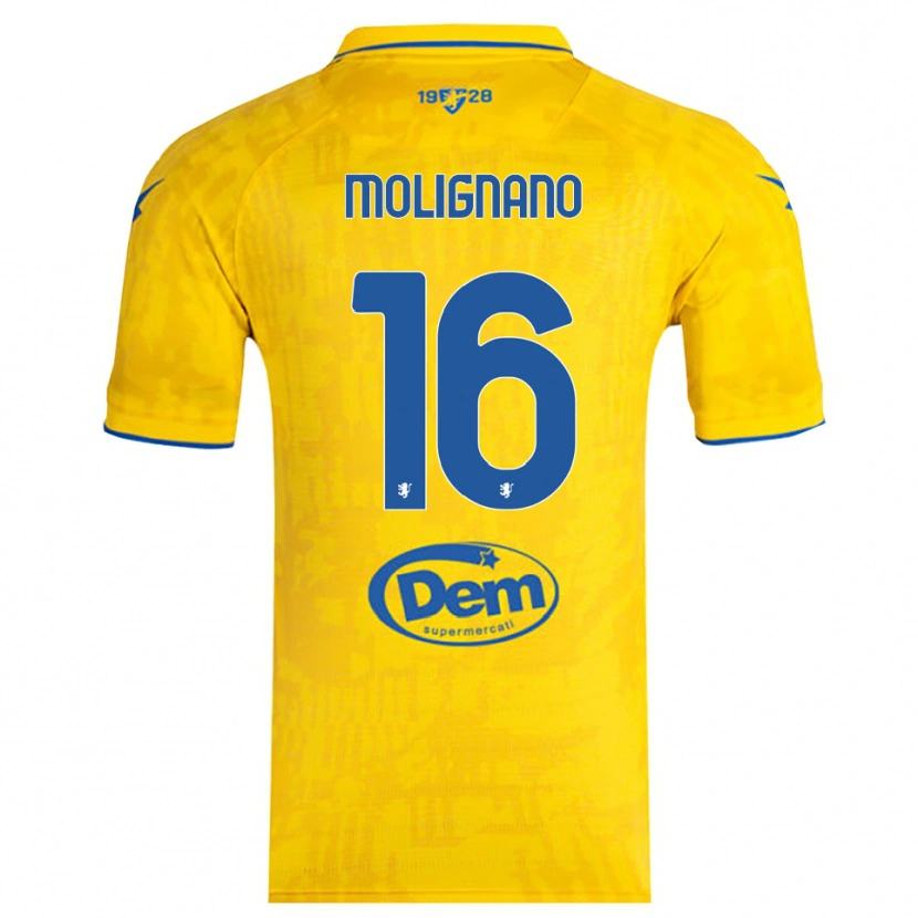 Danxen Børn Gaetano Molignano #16 Gul Blå Hjemmebane Spillertrøjer 2025/26 Trøje T-Shirt