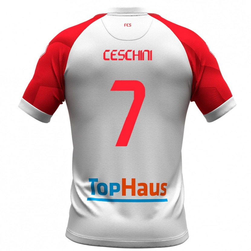 Danxen Børn Nicolò Ceschini #7 Hvid Rød Hjemmebane Spillertrøjer 2025/26 Trøje T-Shirt