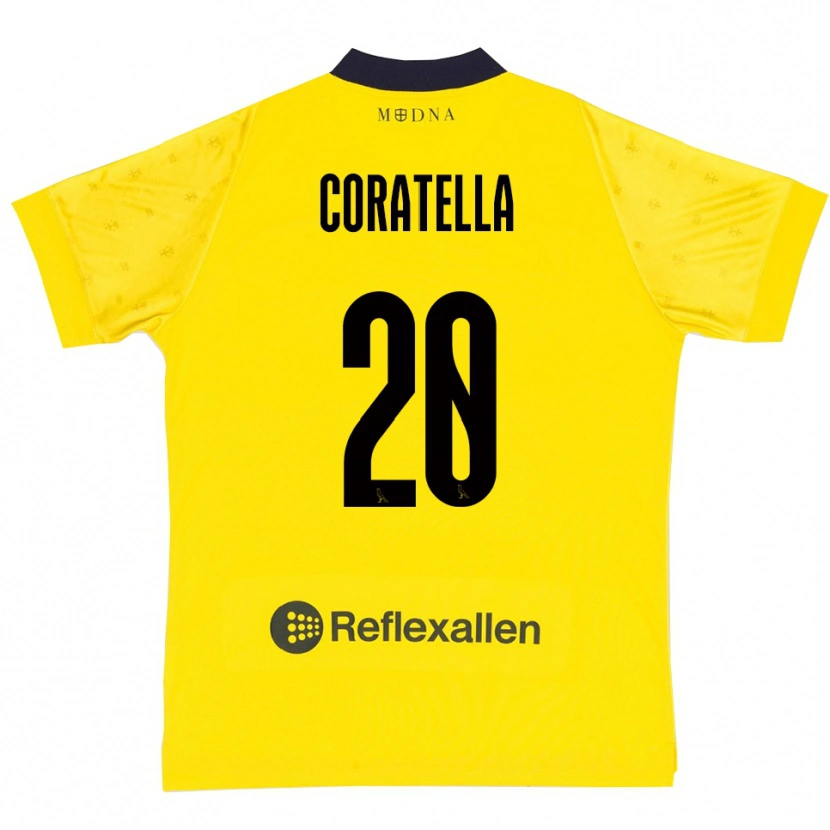 Danxen Børn Fabio Coratella #20 Gul Mørkeblå Hjemmebane Spillertrøjer 2025/26 Trøje T-Shirt