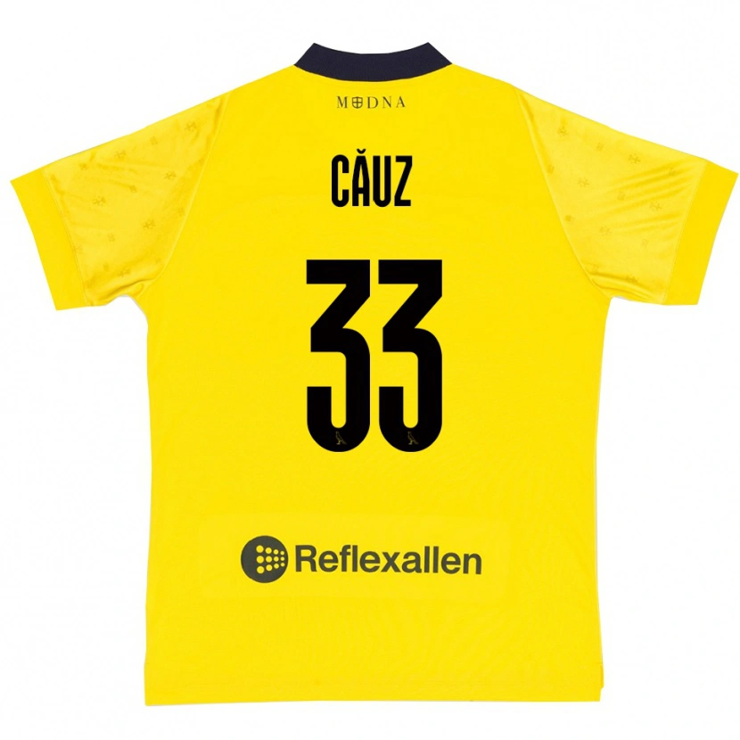 Danxen Børn Cristian Căuz #33 Gul Mørkeblå Hjemmebane Spillertrøjer 2025/26 Trøje T-Shirt
