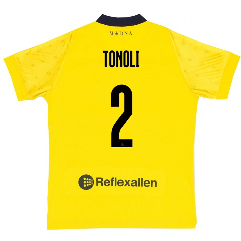 Danxen Børn Daniel Tonoli #2 Gul Mørkeblå Hjemmebane Spillertrøjer 2025/26 Trøje T-Shirt
