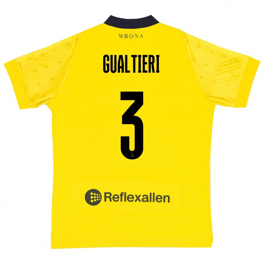 Danxen Børn Stefano Gualtieri #3 Gul Mørkeblå Hjemmebane Spillertrøjer 2025/26 Trøje T-Shirt
