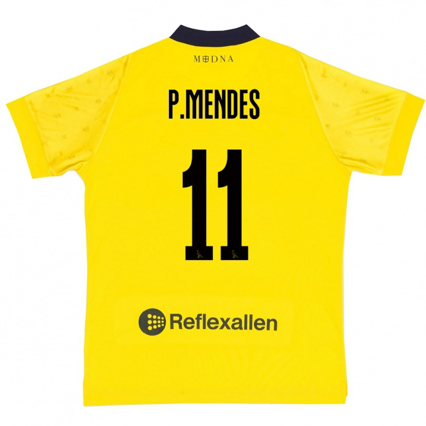 Danxen Børn Pedro Mendes #11 Gul Mørkeblå Hjemmebane Spillertrøjer 2025/26 Trøje T-Shirt