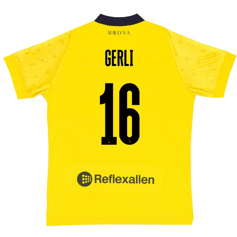 Danxen Børn Fabio Gerli #16 Gul Mørkeblå Hjemmebane Spillertrøjer 2025/26 Trøje T-Shirt