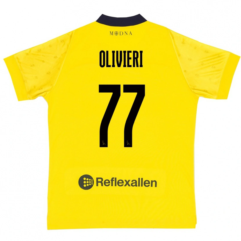 Danxen Børn Edoardo Olivieri #77 Gul Mørkeblå Hjemmebane Spillertrøjer 2025/26 Trøje T-Shirt