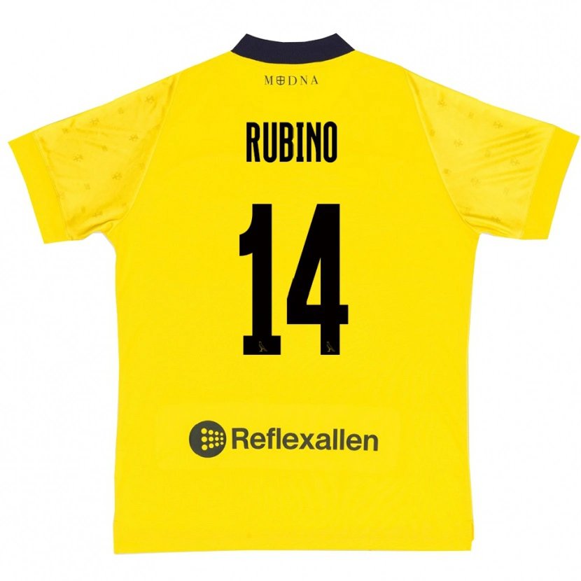Danxen Børn Lorenzo Rubino #14 Gul Mørkeblå Hjemmebane Spillertrøjer 2025/26 Trøje T-Shirt