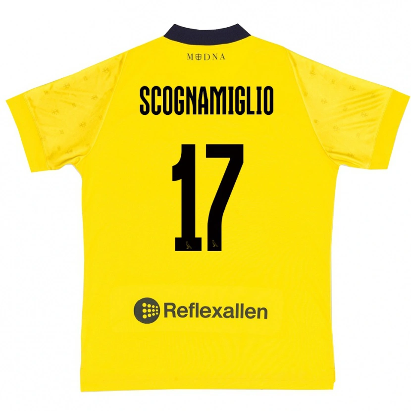 Danxen Børn Giuseppe Scognamiglio #17 Gul Mørkeblå Hjemmebane Spillertrøjer 2025/26 Trøje T-Shirt