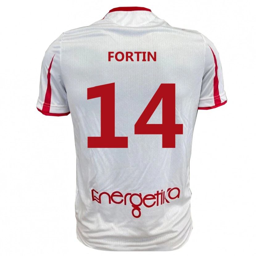 Danxen Børn Mattia Fortin #14 Hvid Rød Hjemmebane Spillertrøjer 2025/26 Trøje T-Shirt