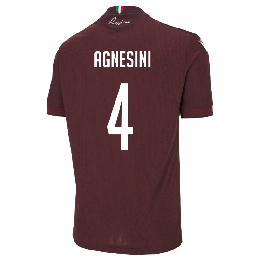 Danxen Børn Alessandro Agnesini #4 Burgunder Hvid Hjemmebane Spillertrøjer 2025/26 Trøje T-Shirt