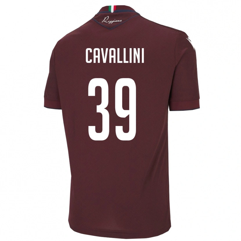 Danxen Børn Giacomo Cavallini #39 Burgunder Hvid Hjemmebane Spillertrøjer 2025/26 Trøje T-Shirt