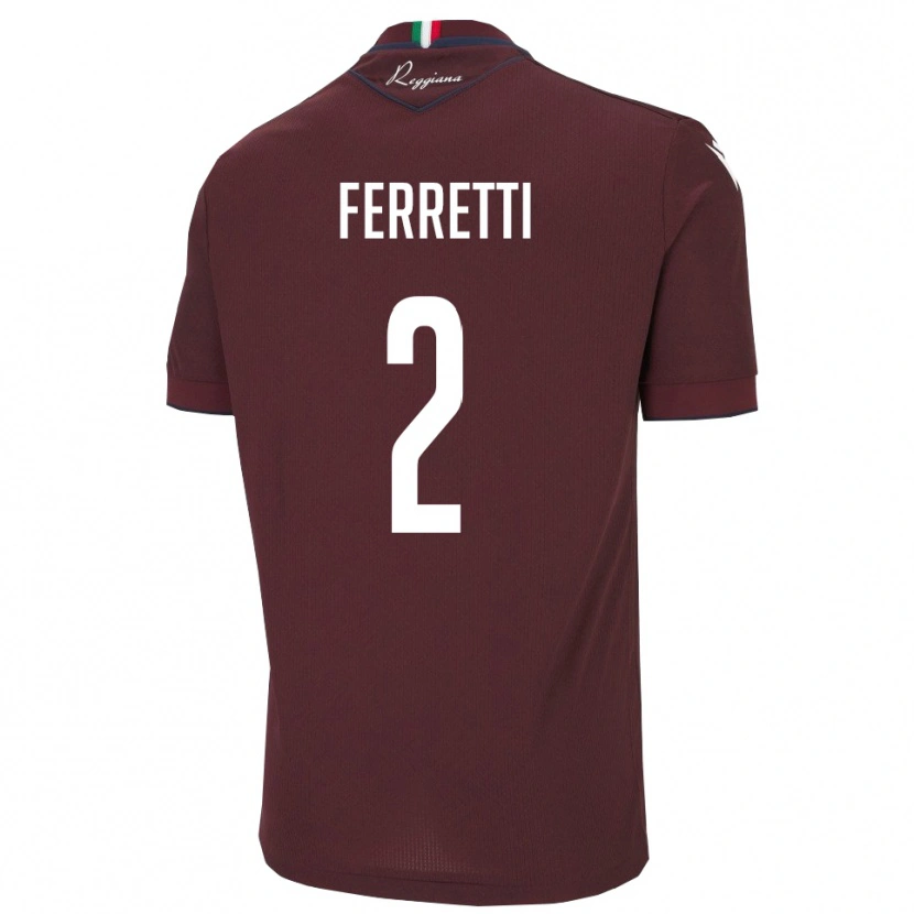 Danxen Børn Nicolò Ferretti #2 Burgunder Hvid Hjemmebane Spillertrøjer 2025/26 Trøje T-Shirt