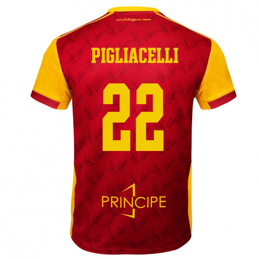 Danxen Børn Mirko Pigliacelli #22 Gul Rød Hjemmebane Spillertrøjer 2025/26 Trøje T-Shirt