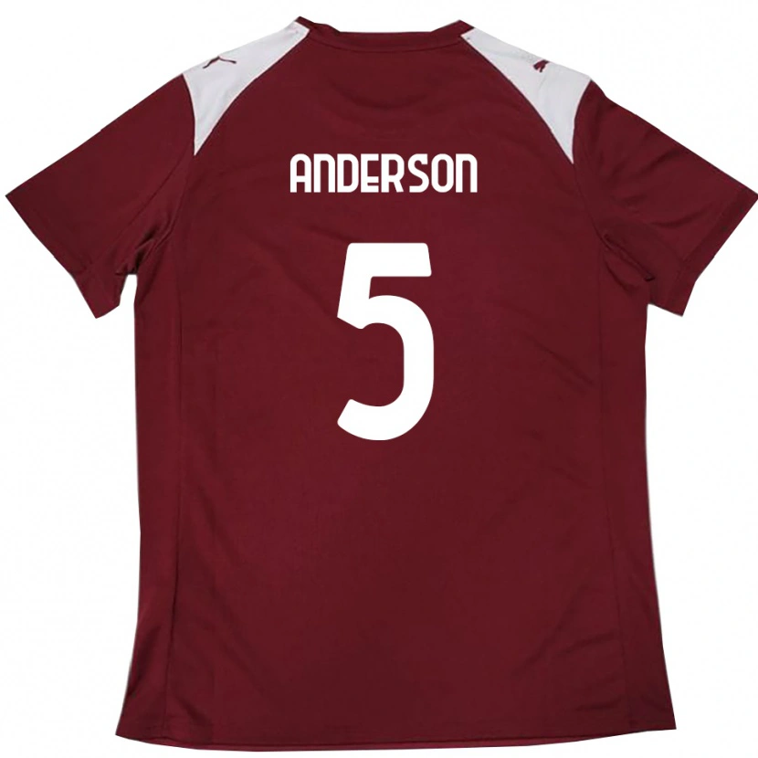 Danxen Børn Marcus Anderson #5 Bourgogne Hvid Hjemmebane Spillertrøjer 2025/26 Trøje T-Shirt